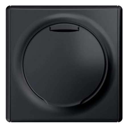 Розетка с крышкой, с заземлением, винтовые контакты, цвет чёрный (серия Florence)