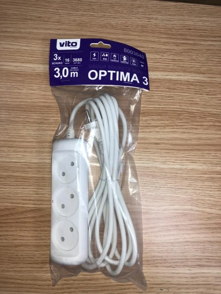Удлинитель б/з 3 входа 3 метра OPTIMA 8003040