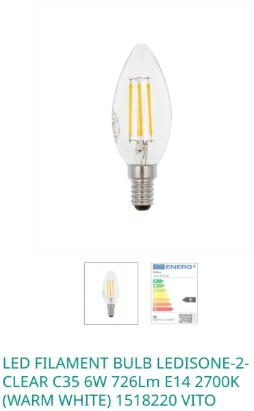 Лампа светодиодная декоративная VO/LEDISONE-2/CLEAR/C35/6W/SMD/E14/2700K/CBOX/