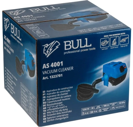 Пылесос BULL AS 4001 + аксессуары 1250 Вт, 38 л, 4м кабель, 4м шланг