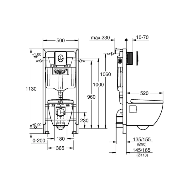 Комплект системы инсталяции Grohe Solido 4в1 с подвесным унитазом, хром (39583000)