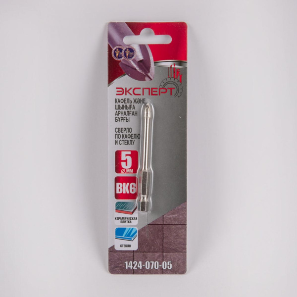 Сверло по кафелю и стеклу "ЭКСПЕРТ" 1424-070-05 четыре реж.эл., длина 70 мм,диаметр 5мм (1шт/уп)