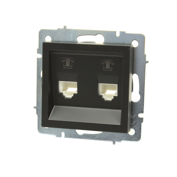 Розетка VESNA 742-4288-138 телефонная двойная евро черная матовая (механизм)