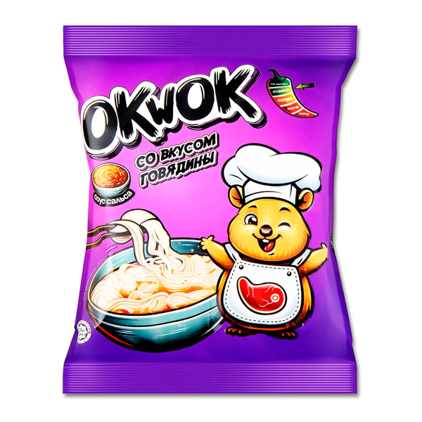 Лапша OkWok быстрого приготовления со вкусом говядины с соусом сальса 100гр Р2010