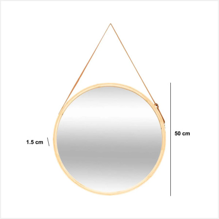 Зеркало настенное круглое 50 см на ремнях, бамбук 206971