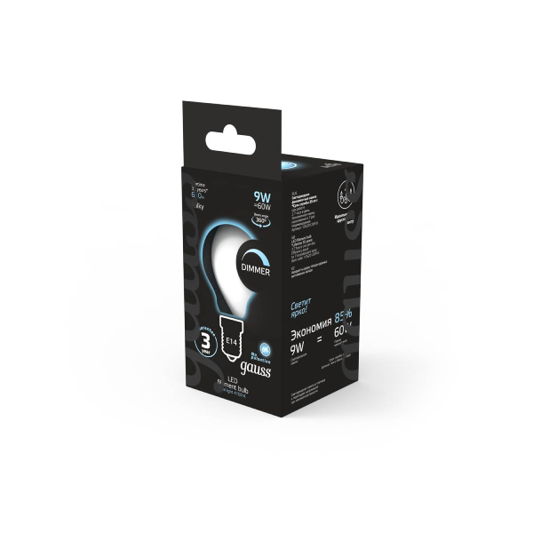 Лампа Gauss LED Filament Шар 9W E14 610 lm 4100K milky диммир.105201209-D