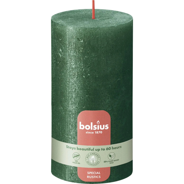 Свеча столбик Bolsius Rustic Metallic 13х6,8 см Pine Green