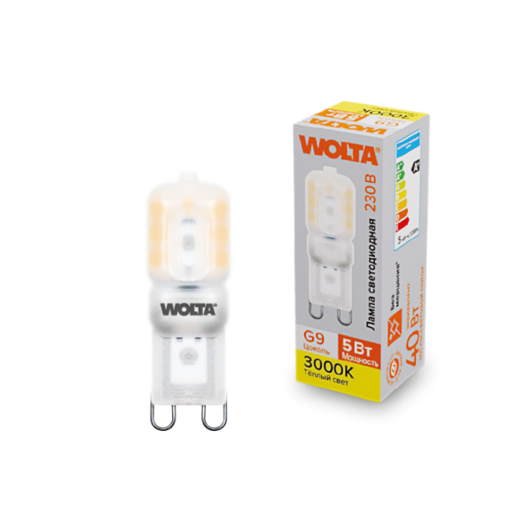 Лампа светодиодная WOLTA WSTD-JCD-5W4KG9-P (пластик ) "Капсульная" JCD 5Вт 400лм 4000K G9 матовая 1/