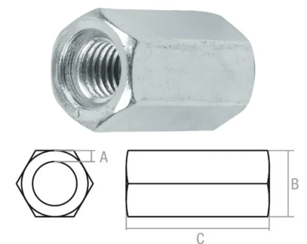 Гайка М8 (1.25х13х24 мм) удлиняющая, цинк, кл.пр. 5.8 (2 шт в зип-локе) STARFIX