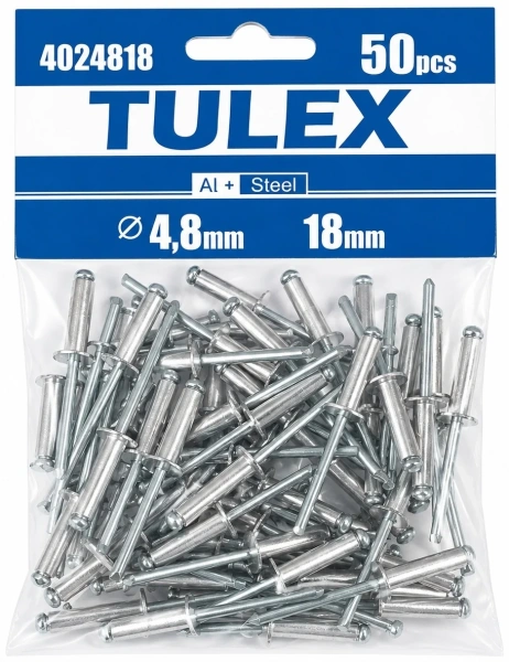 Заклепки TULEX 4024818 алюминиевые, 4,8х18мм, 50шт/уп