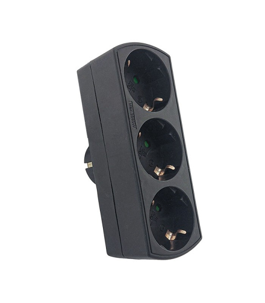 Тройник электрический VT/TRIPLO-S/16A/MATT BLACK/EARTH/SHUTTER/PLUG+3xSOCKET