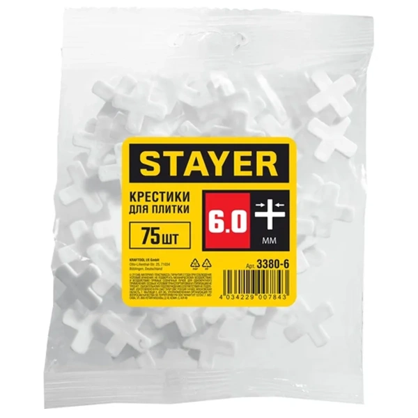 Крестики STAYER для кафеля, 6мм, 75шт