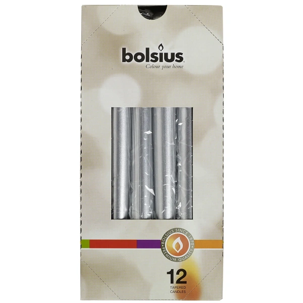 Свеча коническая Bolsius 245х24 мм серебро