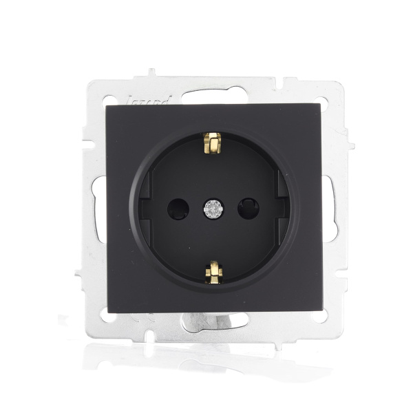 Розетка VESNA 742-4288-124B с защитой от детей бакалит черная матовая (механизм)