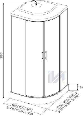 Душевая кабина IVA SC010CTG 1000*1000*2150  низкий серый поддон, тонированное стекло