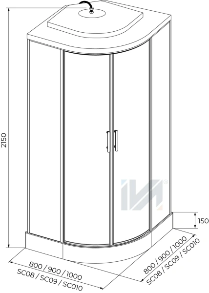 Душевая кабина IVA SC010CTG 1000*1000*2150  низкий серый поддон, тонированное стекло