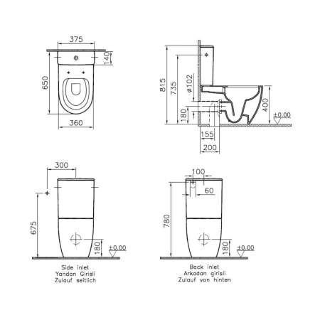 Унитаз-компакт Vitra Sento Rim-ex open back, сиденье тонкое микролифт, механизм 3/6 л (9830B003-7204