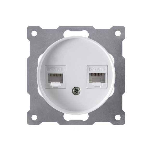 Розетка двойная телефон/компьютер RJ11/RJ45 raT5e, цвет белый (серия Florence) арт.1E20801300