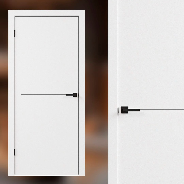 Дверное полотно Аксиома 1 эмалит белый 90*200 черный молдинг