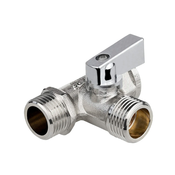 Кран шаровой трёхпроходной для бытовой техники 1/2" х 1/2" х 1/2" в/н/н, никел.латунь, ГОСТ, MPF