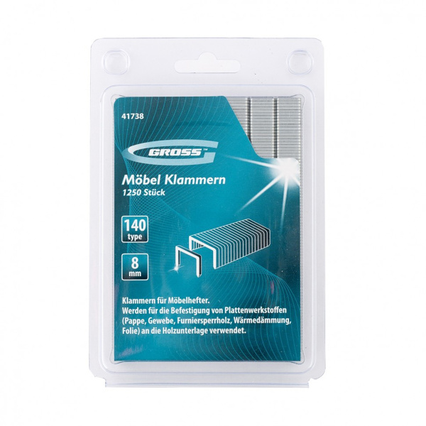 Скобы, 8 мм, для мебельного степлера, усиленные, тип 140, 1250 шт.// GROSS