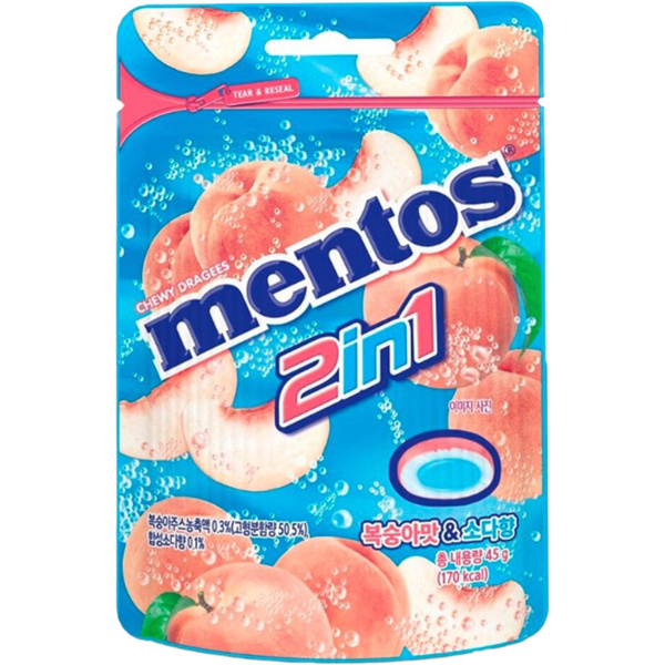 Mentos DUO конфеты со вкусом персика и содовой 45г
