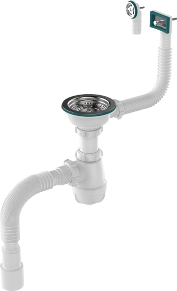 Сифон для мойки Aquant B0178-20-MR  3 1/2"х40 с мет.реш. с прямоуг/кругл переливами с  г.т 40*40/50